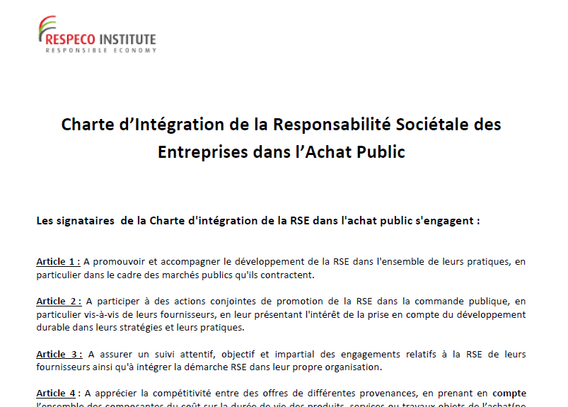 Charte d’Intégration de la RSE dans l’Achat Public