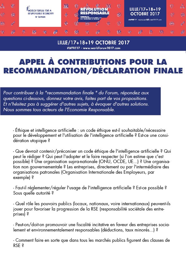 Appel à contribution pour la recommandation/déclaration finale