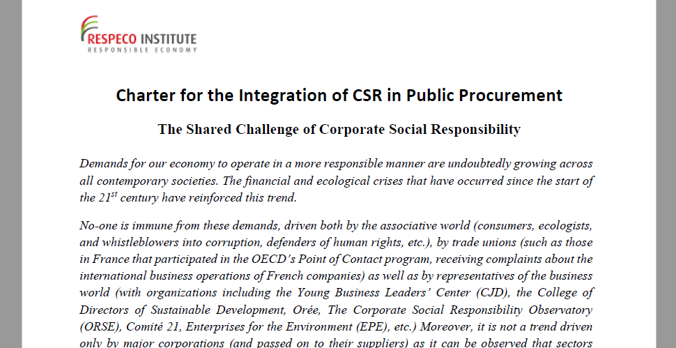 Charter for the Integration of CSR in Public Procurement